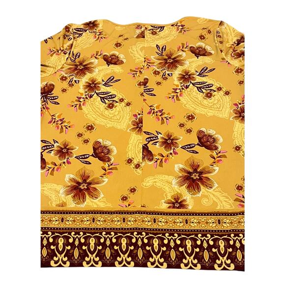 JM COLLECTION LONG BELL SLV PULL-OVER TUNIC BLOUSE, WOMENS-XL-YELLOW-PINK FLORAL - Picture 7 of 12
